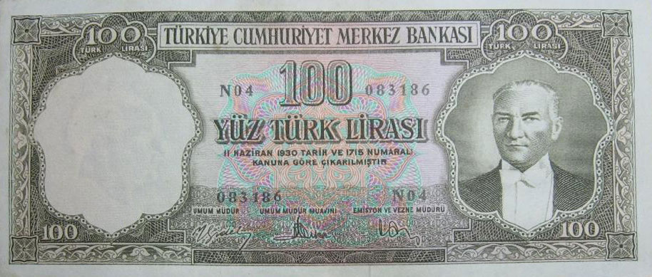 Front of Turkey p169a: 100 Lira from 1951