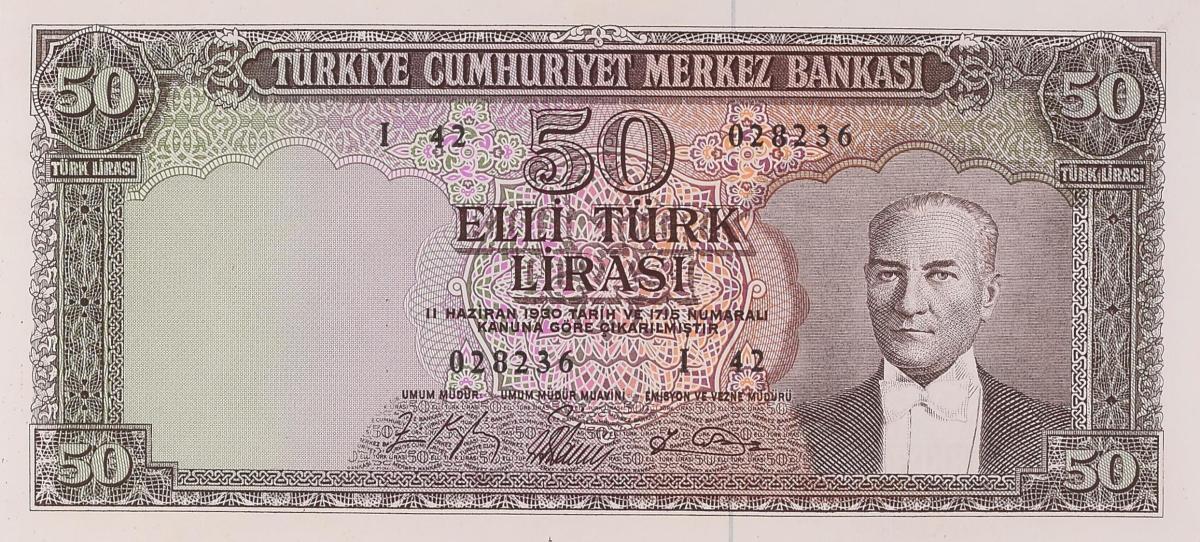 Front of Turkey p175a: 50 Lira from 1964