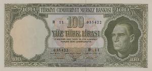 p176a from Turkey: 100 Lira from 1962