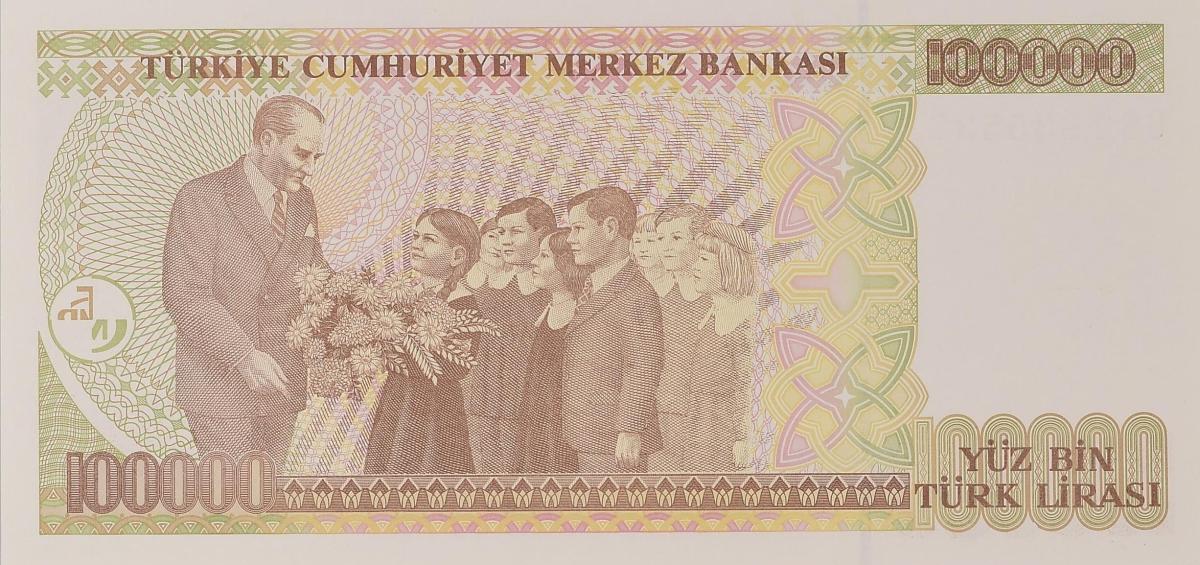 Back of Turkey p206: 100000 Lira from 1970