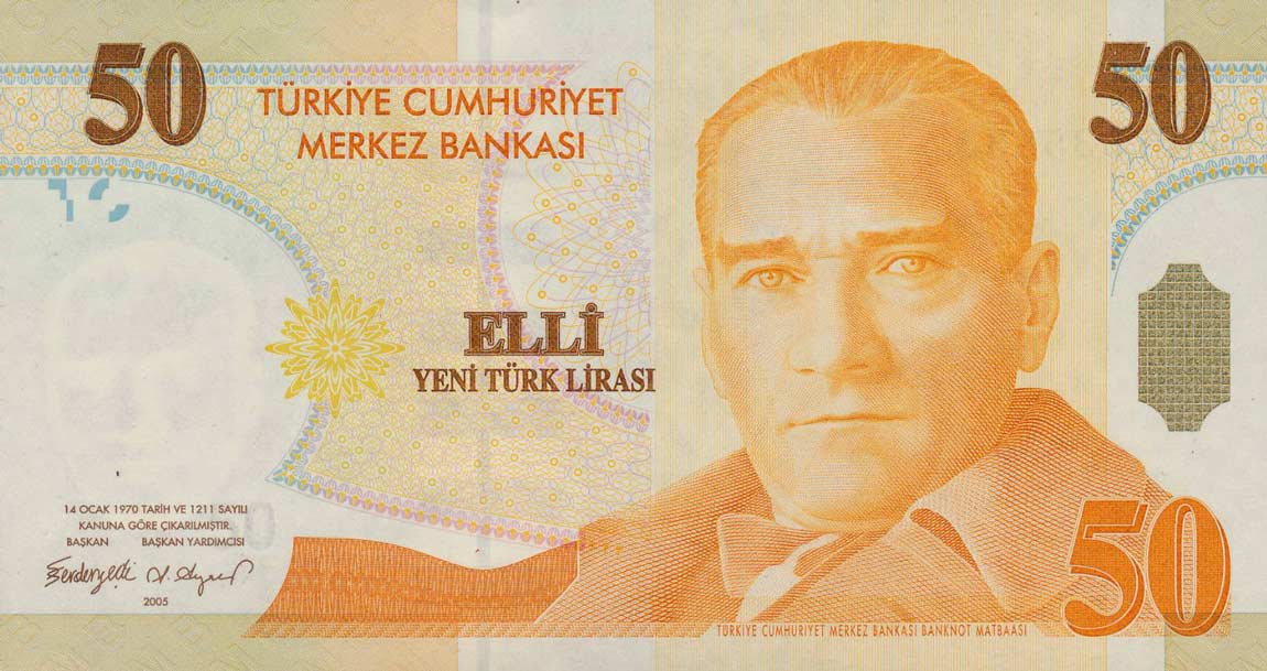 Front of Turkey p220: 50 New Lira from 2005