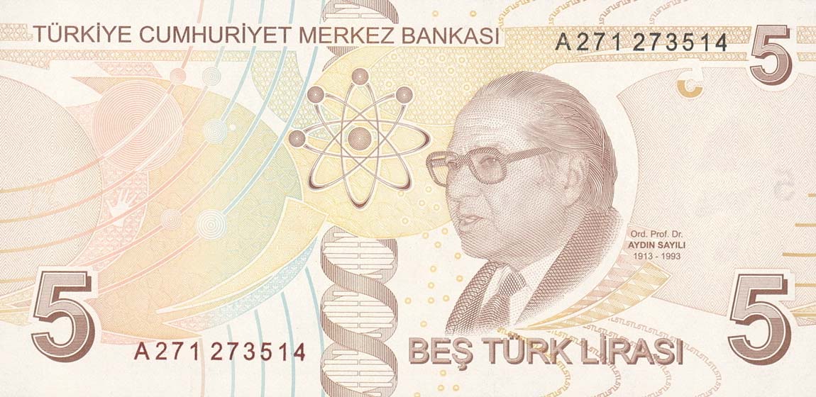 Back of Turkey p222a: 5 Lira from 2009