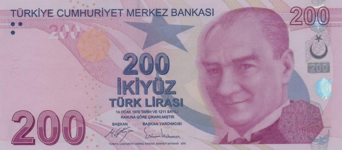 Front of Turkey p227c: 200 Lira from 2017