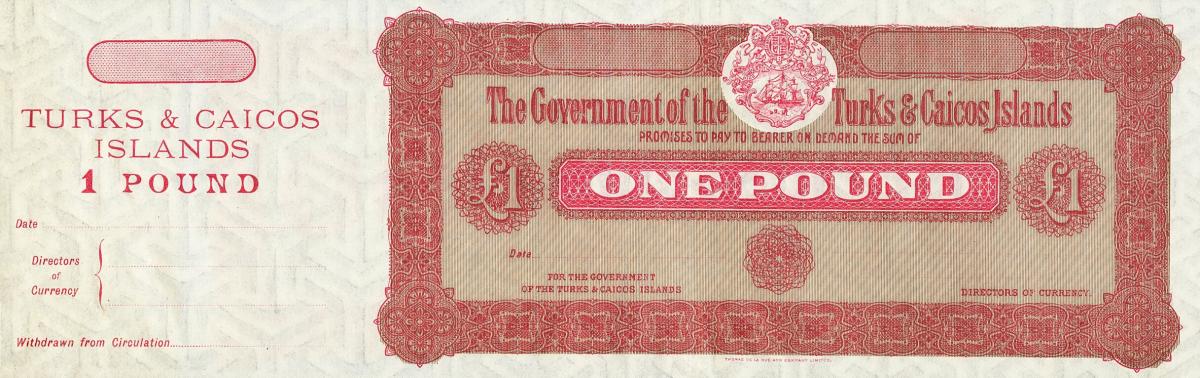 Front of Turks and Caicos Islands p3p: 1 Pound from 1903