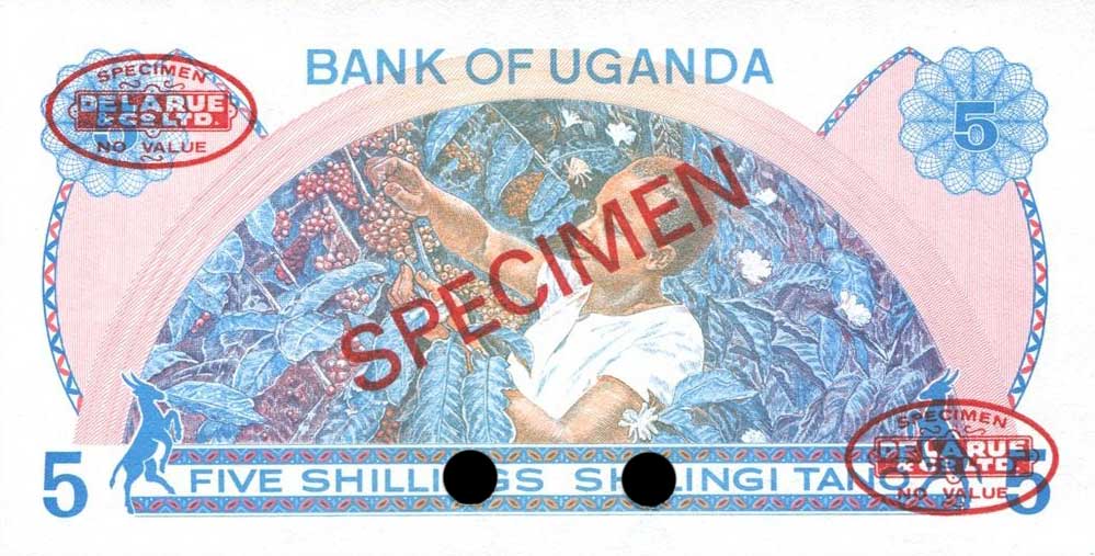Back of Uganda p10s: 5 Shillings from 1979