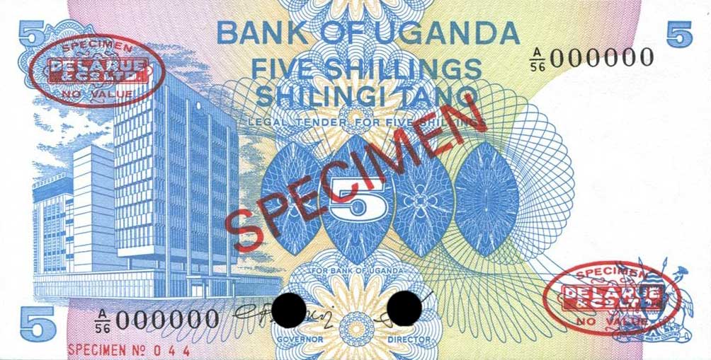 Front of Uganda p10s: 5 Shillings from 1979
