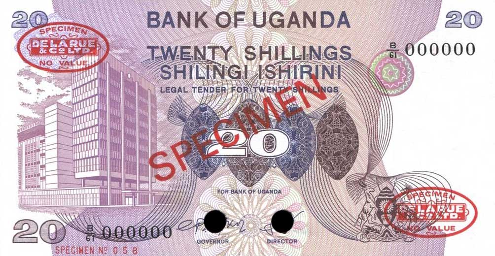 Front of Uganda p12s: 20 Shillings from 1979