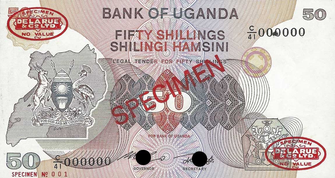 Front of Uganda p18s: 50 Shillings from 1982