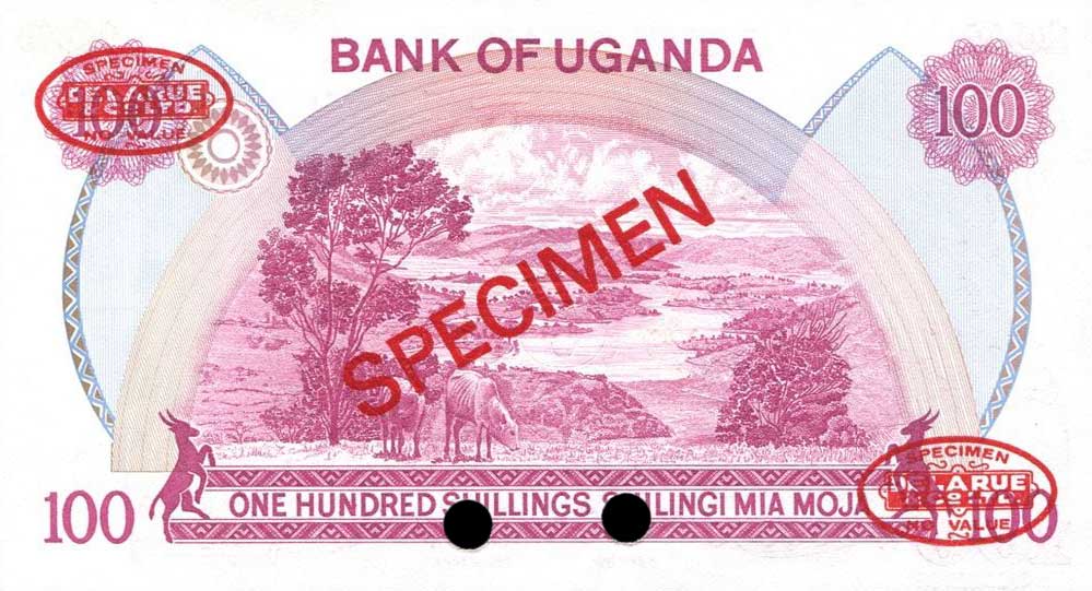 Back of Uganda p19s: 100 Shillings from 1982