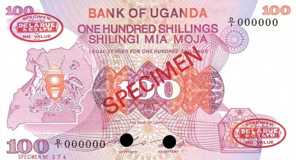 Front of Uganda p19s: 100 Shillings from 1982