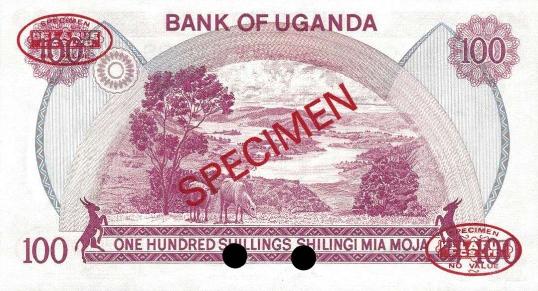 Back of Uganda p21s: 100 Shillings from 1985