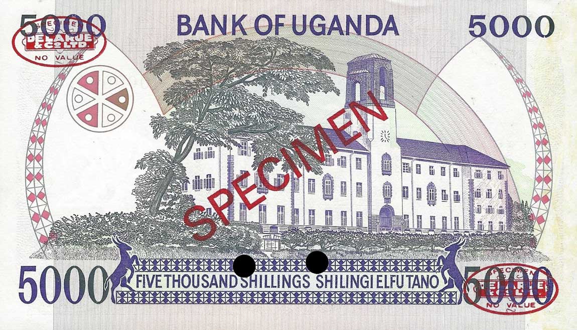 Back of Uganda p24s: 5000 Shillings from 1985