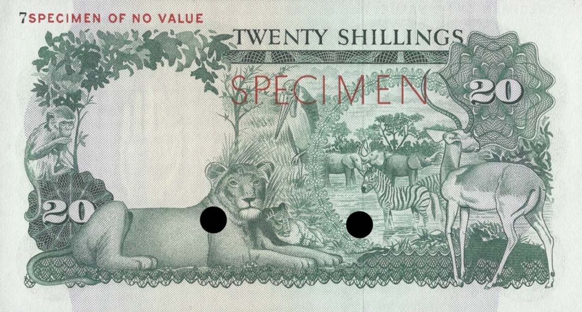 Back of Uganda p3ct: 20 Shillings from 1966