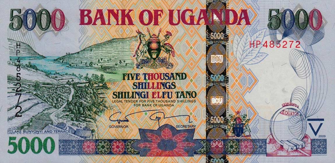Front of Uganda p44d: 5000 Shillings from 2009