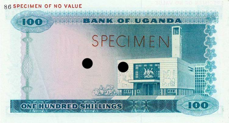 Back of Uganda p4ct: 100 Shillings from 1966