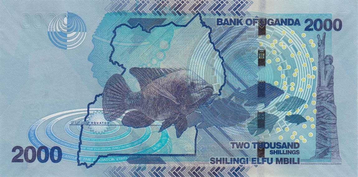Back of Uganda p50b: 2000 Shillings from 2013