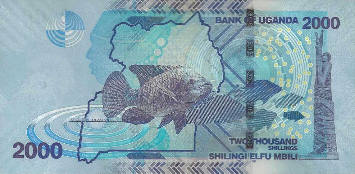 Back of Uganda p50c: 2000 Shillings from 2015