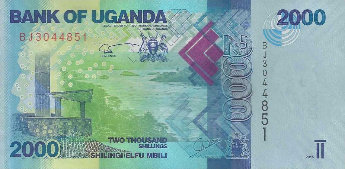Front of Uganda p50c: 2000 Shillings from 2015