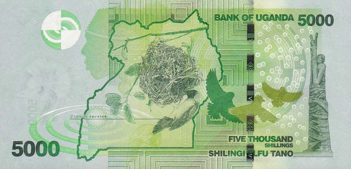 Back of Uganda p51a: 5000 Shillings from 2010