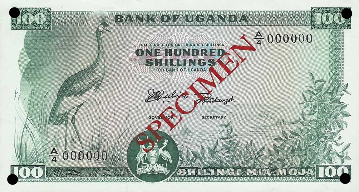 Front of Uganda p5s: 100 Shillings from 1966