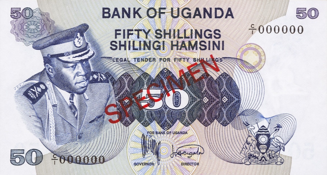 Front of Uganda p8s: 50 Shillings from 1973