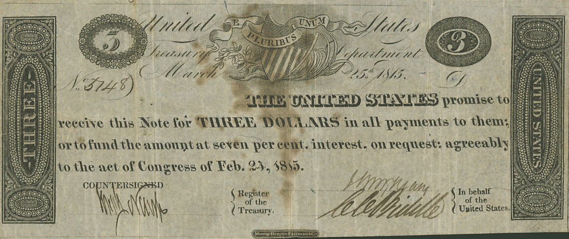 Front of United States p10a: 3 Dollars from 1815