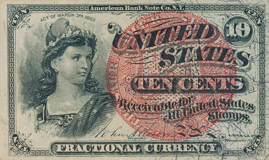 Front of United States p115c: 10 Cents from 1863