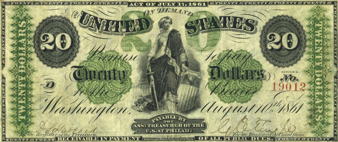 Front of United States p127b: 20 Dollars from 1861