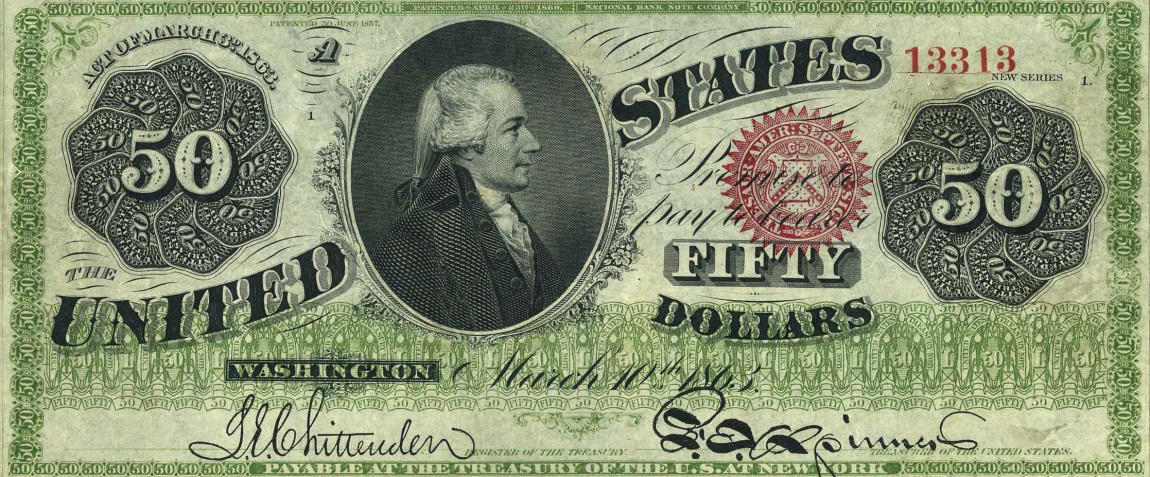 Front of United States p140: 50 Dollars from 1863