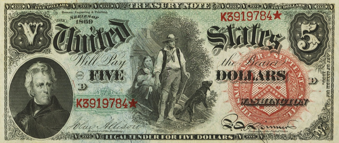 Front of United States p146: 5 Dollars from 1869