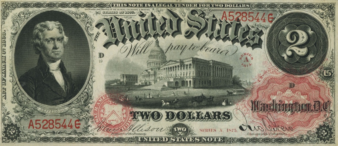 Front of United States p158b: 2 Dollars from 1875