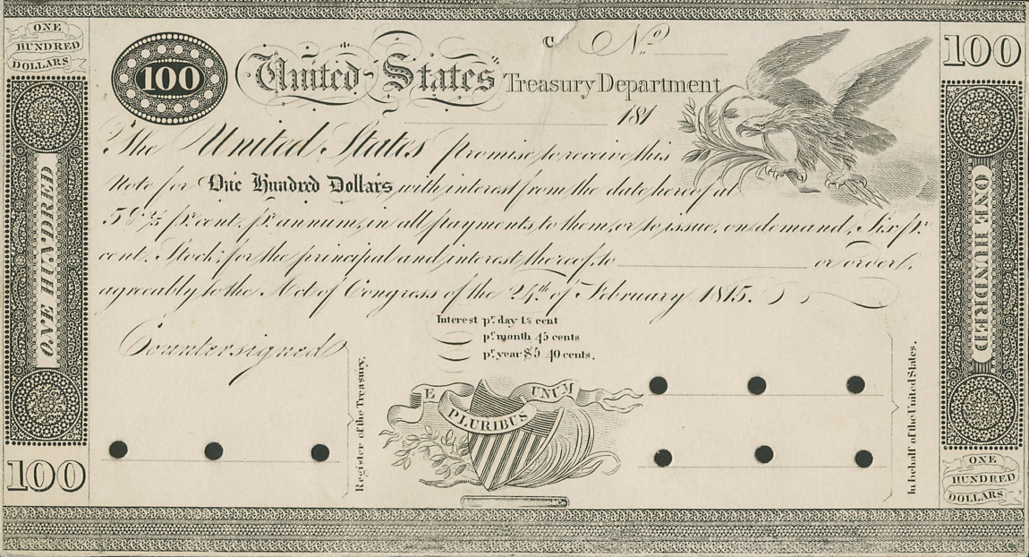 Front of United States p16: 100 Dollars from 1815