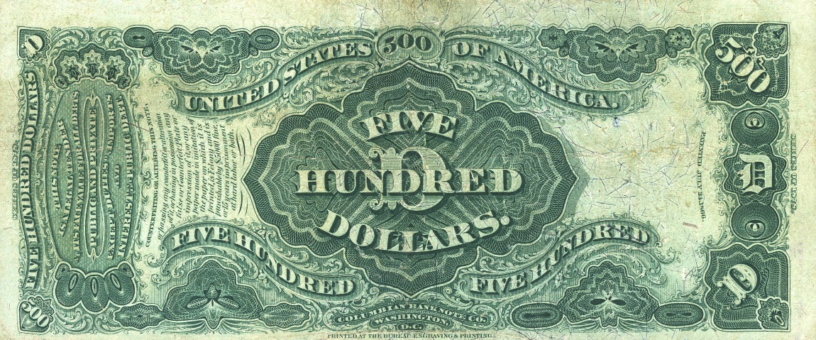 Back of United States p172: 500 Dollars from 1878