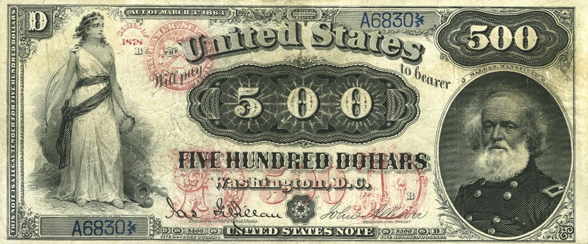 Front of United States p172: 500 Dollars from 1878