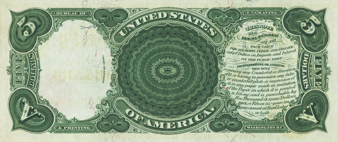 Back of United States p178b: 5 Dollars from 1880