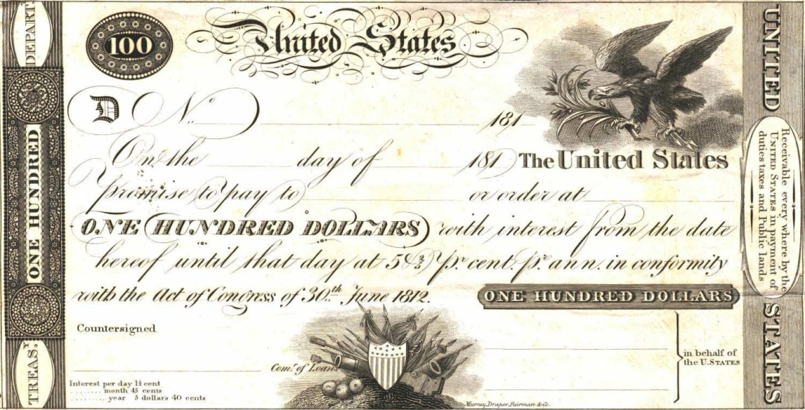 Front of United States p1: 100 Dollars from 1812
