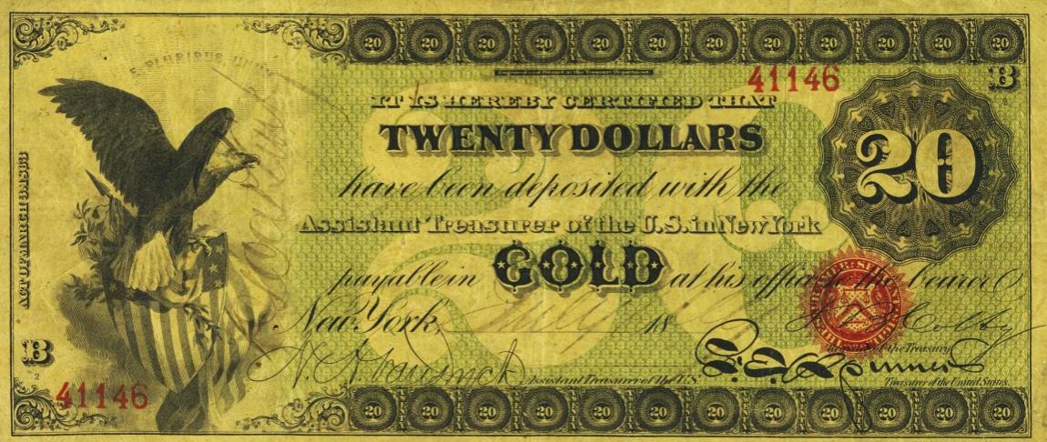Front of United States p245: 20 Dollars from 1863