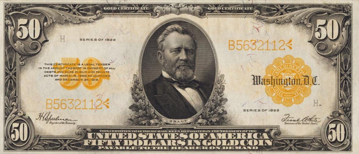 Front of United States p276: 50 Dollars from 1922
