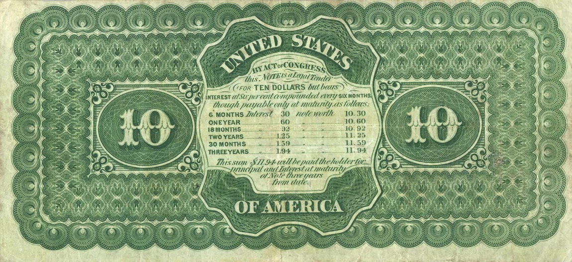 Back of United States p301: 10 Dollars from 1864