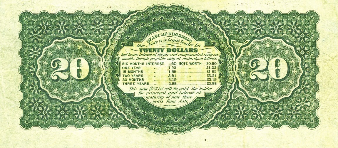 Back of United States p302: 20 Dollars from 1864