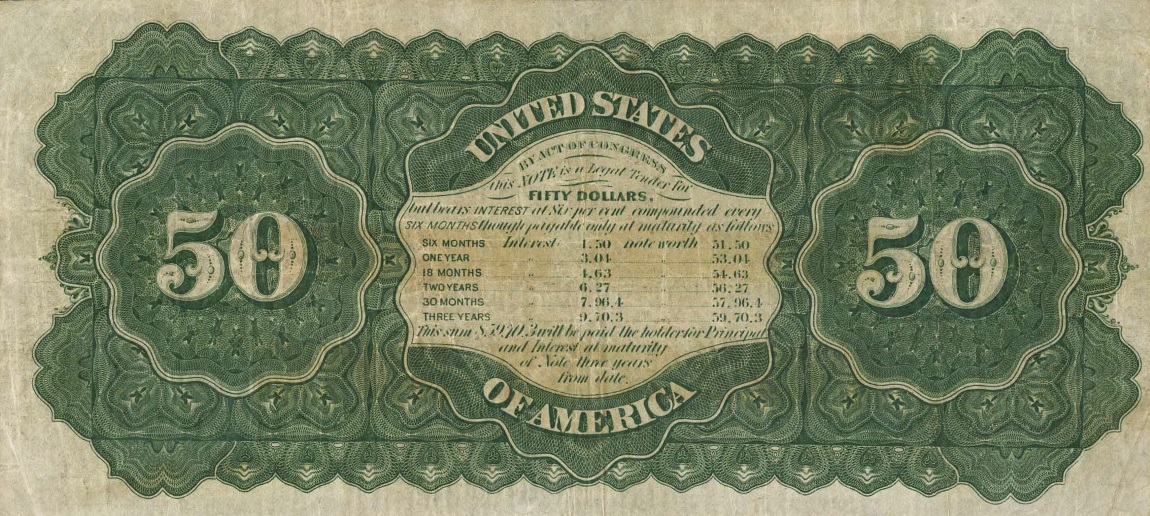 Back of United States p303: 50 Dollars from 1864