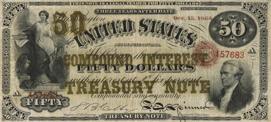 Front of United States p303: 50 Dollars from 1864