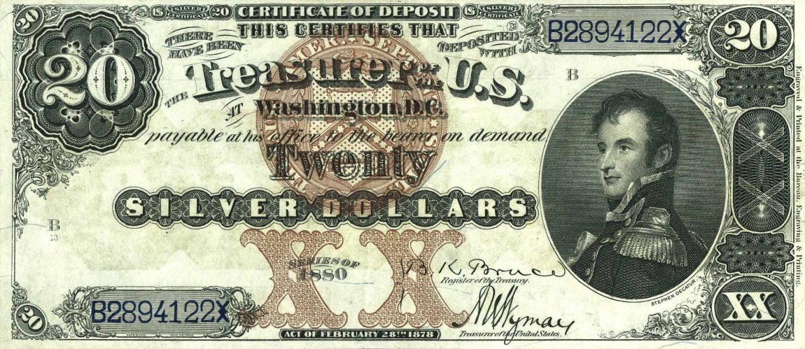 Front of United States p316b: 20 Dollars from 1880