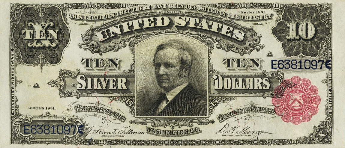 Front of United States p329: 10 Dollars from 1891