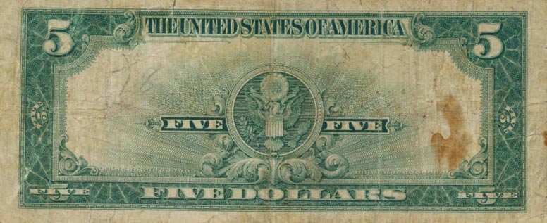 Back of United States p343: 5 Dollars from 1923