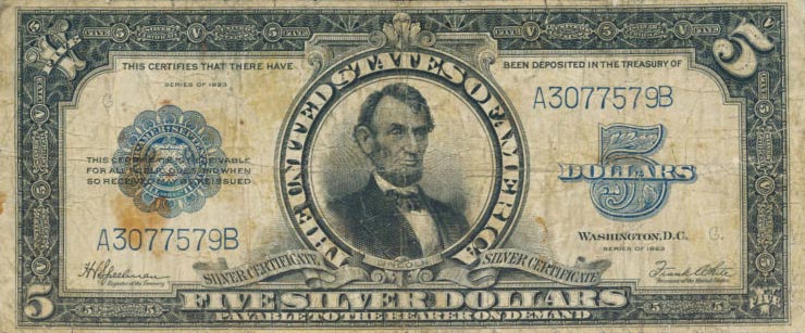 Front of United States p343: 5 Dollars from 1923