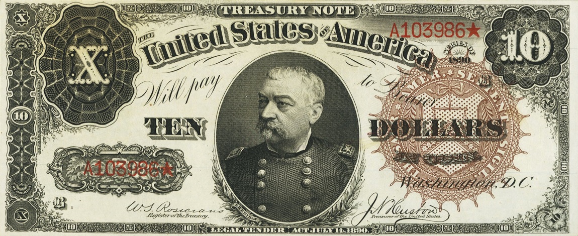 Front of United States p347: 10 Dollars from 1890