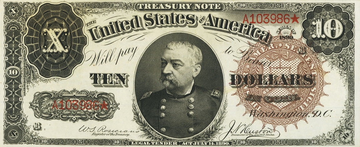 Front of United States p347: 10 Dollars from 1890