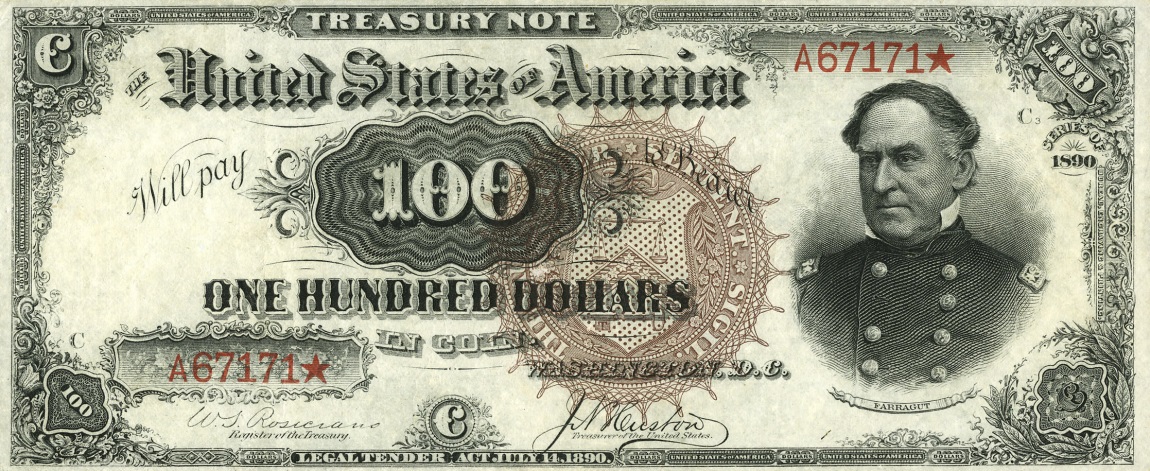 Front of United States p349: 100 Dollars from 1890