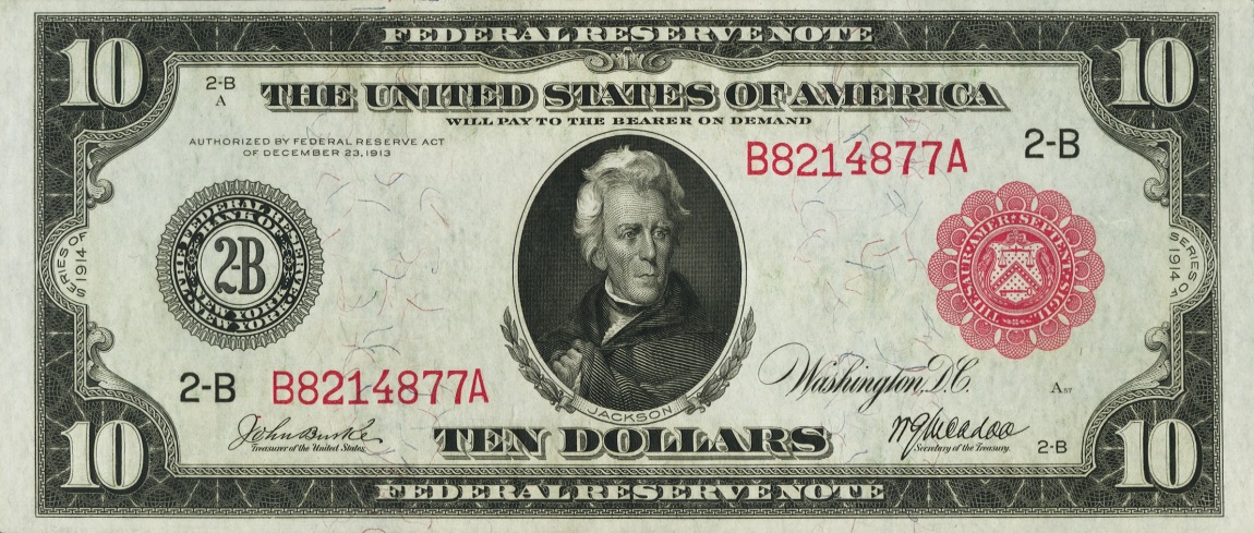 Front of United States p360a: 10 Dollars from 1914